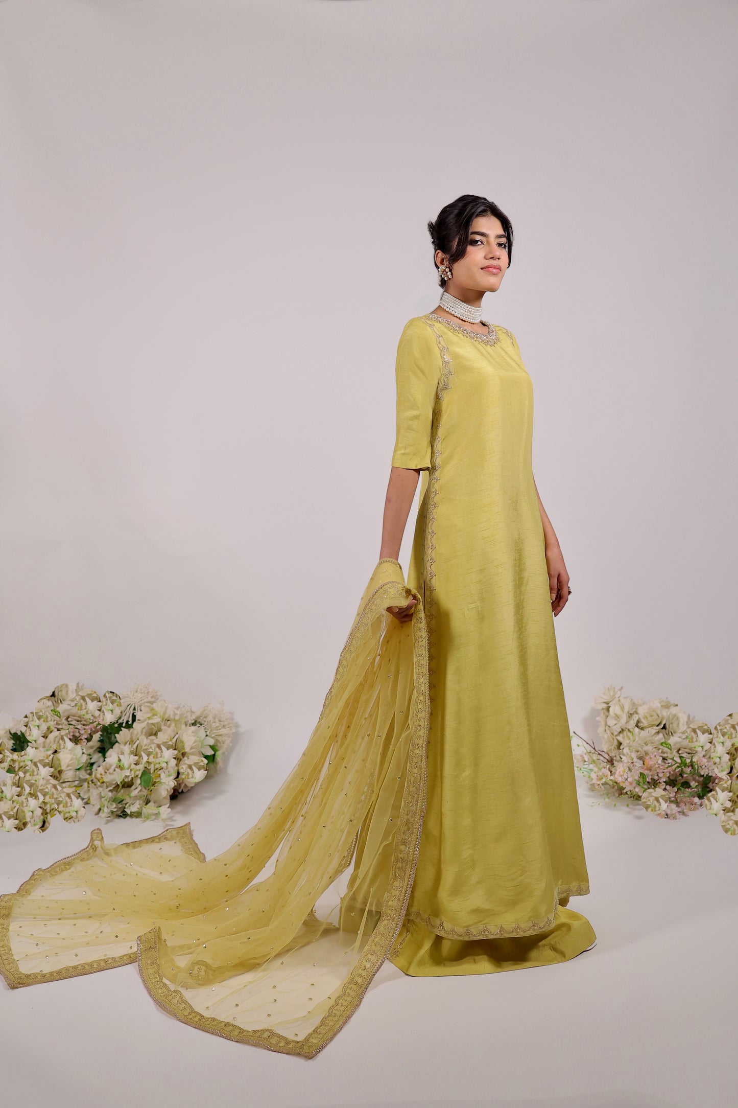 LIME YELLOW SILK (SHIRT WITH PLAZAO)